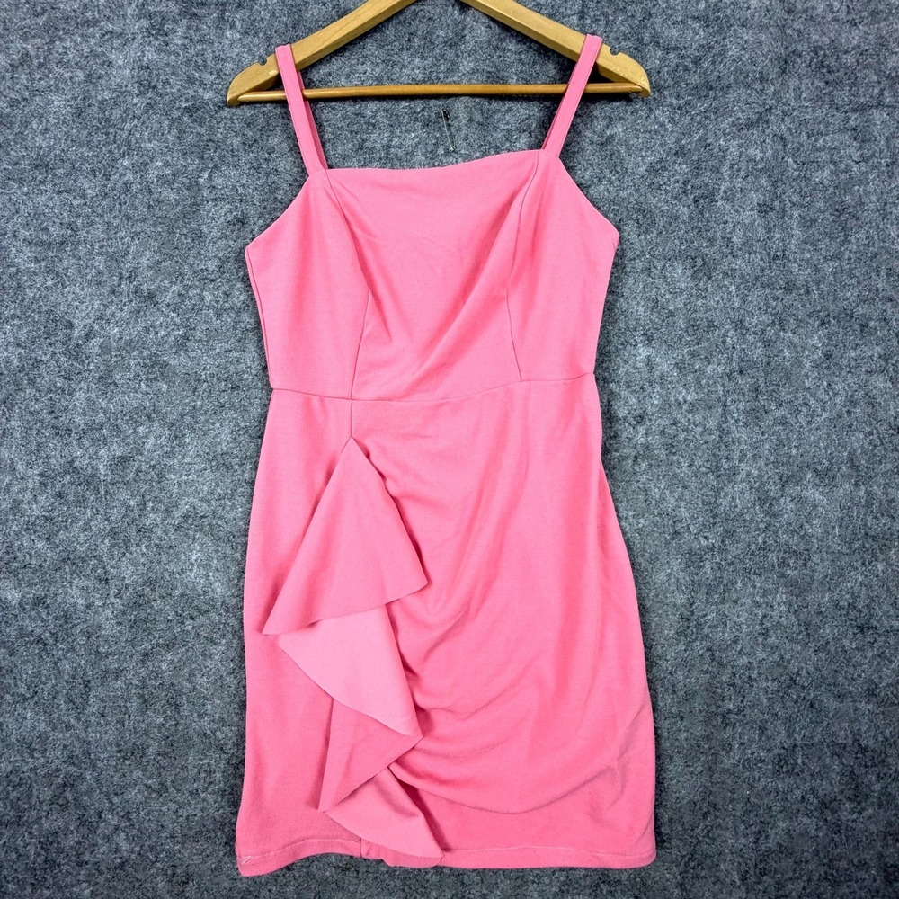 Bebe Mini Dress Womens 4 Pink Ruffle Front Sheath‎ Party Barbie Lined Sleeveless